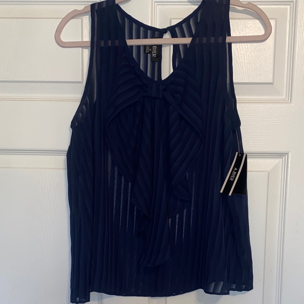 Amy Byer Navy Sleeveless Ruffle Blouse